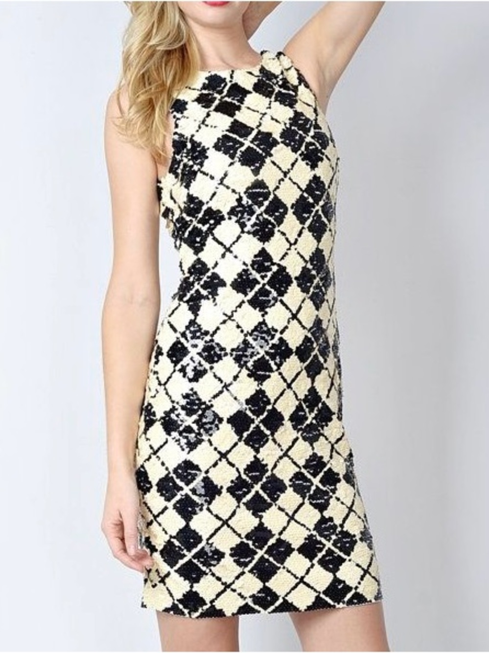 Vtg Oleg Cassini Blacktie Sequin Cocktail Harlequin Dress Size 4